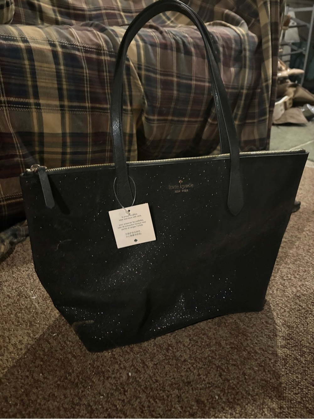 kate spade Black Sparkle Tote with Double Handles